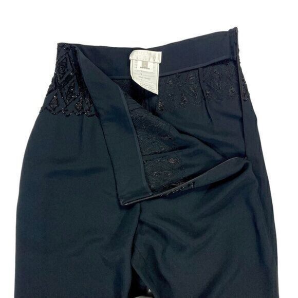 Badgley Mischka Straight Leg Pants Womens 10 Black Side Zip Sequin Waist Trouser - Picture 3 of 14